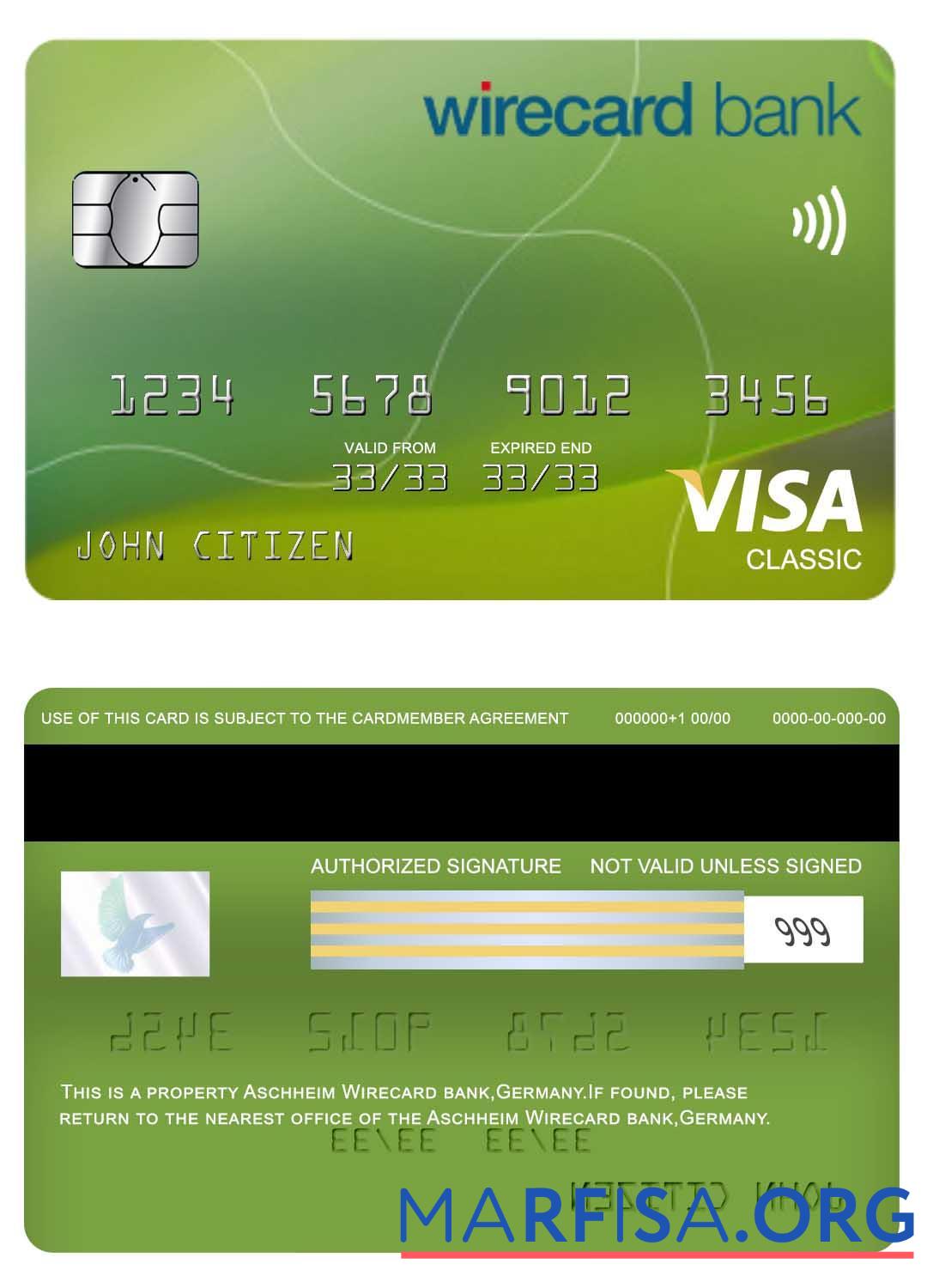 Realistic Germany Aschheim Wirecard bank visa classic card real example